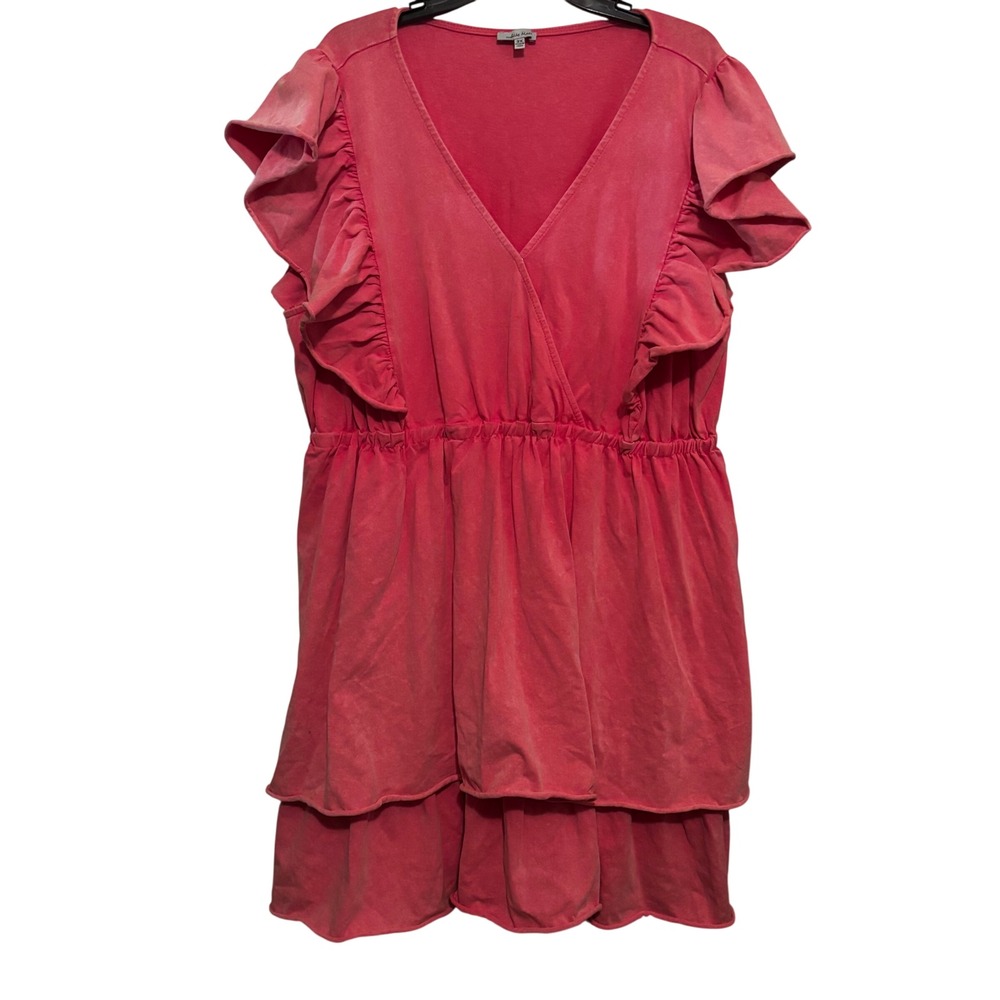 White Birch Women's Dress 3X Pink Layered V Neckline Flutter Sleeves